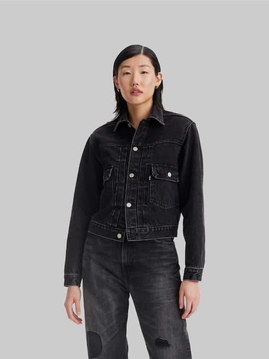 Levi's Μακρύ Γυναικείο Τζιν Μπουφάν Μαύρο