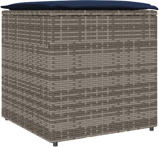 Garden Stool Cube Outdoor Rattan with Cushion Grey and Navy 50x50x50cm