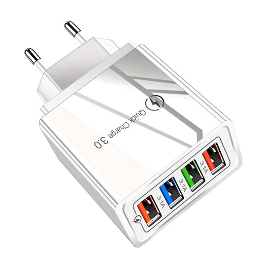 Φορτιστής Χωρίς Καλώδιο με 4 Θύρες USB-A 20W Quick Charge 3.0 Λευκός (6024)