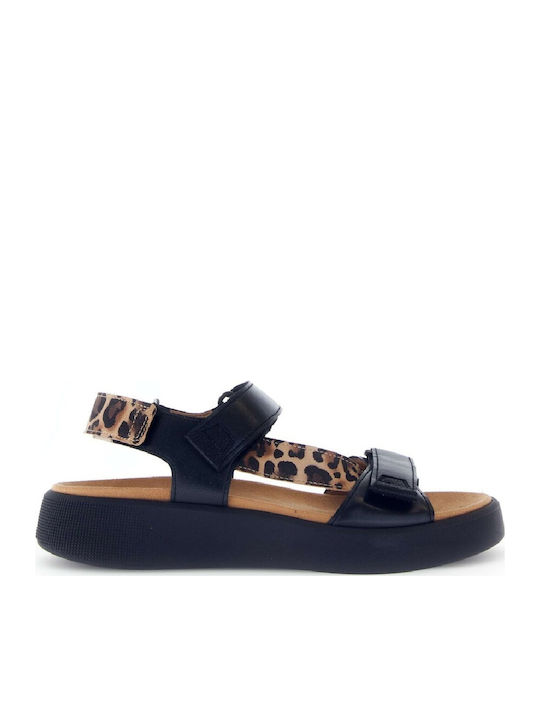 Leather Women's Flat Sandals Anatomic with Strap in Black Color