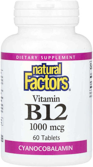 Natural Factors Βιταμίνη B12 για την Υγεία του Νευρικού Συστήματος 1000mg Κεράσι 90 ταμπλέτες