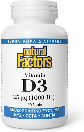 Natural Factors Vitamin D3 for Immune System Boost & Bone Health 1000iu 25mg Natural 90 Tablets
