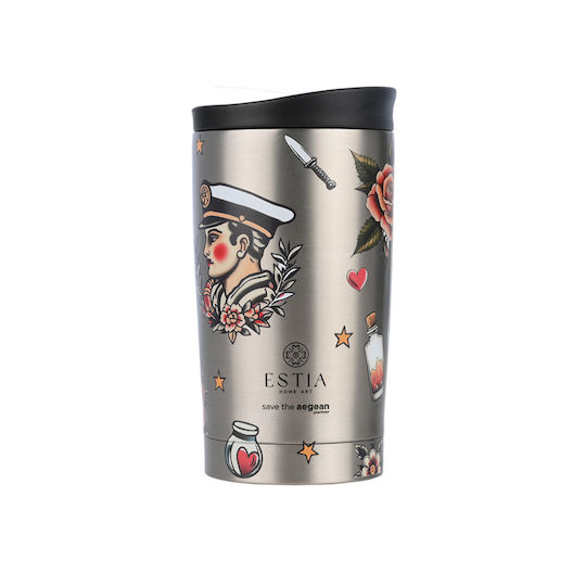 Estia Reisebecher Save The Aegean Recycelbares Thermosflasche Rostfreier Stahl BPA-frei 350ml Old School