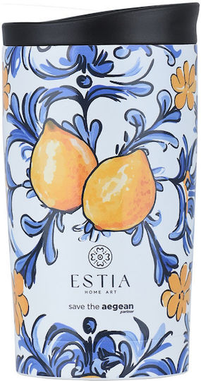 Estia Travel Mug Save The Aegean Glass Thermos Stainless Steel BPA Free 350ml Amalfi Coast