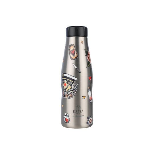 Estia Travel Flask Save The Aegean Ανακυκλώσιμο Μπουκάλι Θερμός Ανοξείδωτο BPA Free 500ml Old School Ink