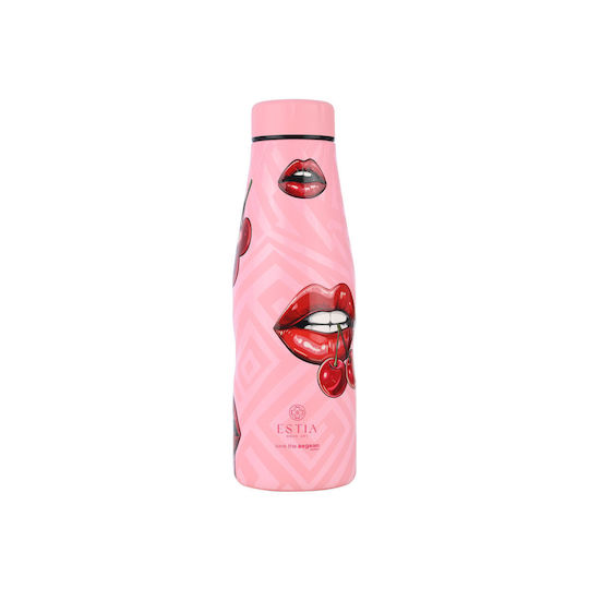 Estia Travel Flask Save The Aegean Recyclable Thermos Bottle Stainless Steel BPA Free 500ml Blush Pop