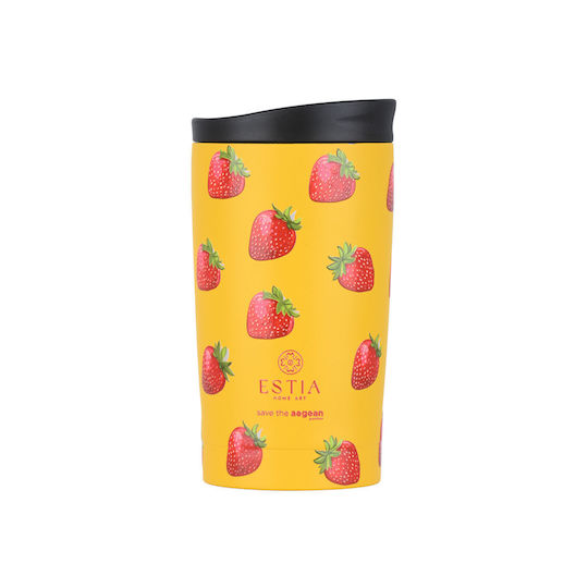 Estia Travel Mug Save The Aegean Recyclable Thermos Stainless Steel BPA Free 350ml Berry Bright