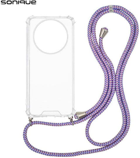 Sonique Armor Klare Silikonhülle mit Kordel für Honor Magic7 Lite 5G Regenbogen Lila