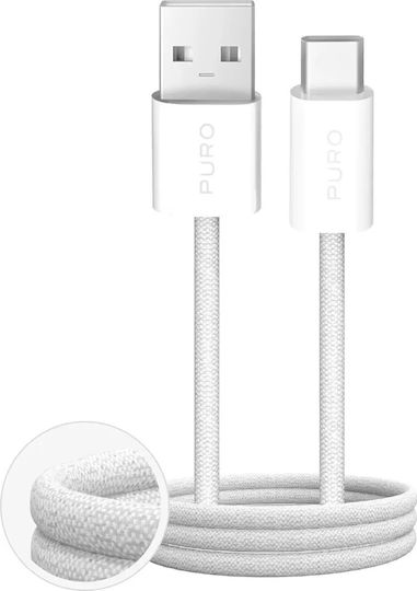 Puro Braided USB 2.0 Cable USB-C male - USB-A 10W Λευκό 1.5m