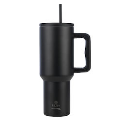 Estia Straw Tumbler XL Save the Aegean Recyclable Handled Tumbler Thermos Stainless Steel BPA Free 1.2lt Midnight Black with Straw and Handle
