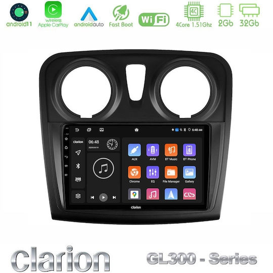 Clarion Car Audio System for Dacia Dokker 2012 (Bluetooth/USB/AUX/WiFi/GPS/Apple-Carplay/Android-Auto) with Touch Screen 9"