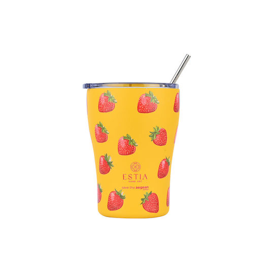 Estia Coffee Mug Save The Aegean Ανακυκλώσιμο Ποτήρι Θερμός Ανοξείδωτο BPA Free 350ml Berry Bright με Καλαμάκι