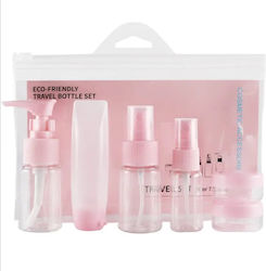 Set Containere Cosmetice Tecos Material Plastic Roz 9 Piese Kit Ideal pentru Călătorii