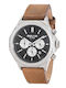 3Guys Men's Watch Chronograph Battery with Brown Leather Strap