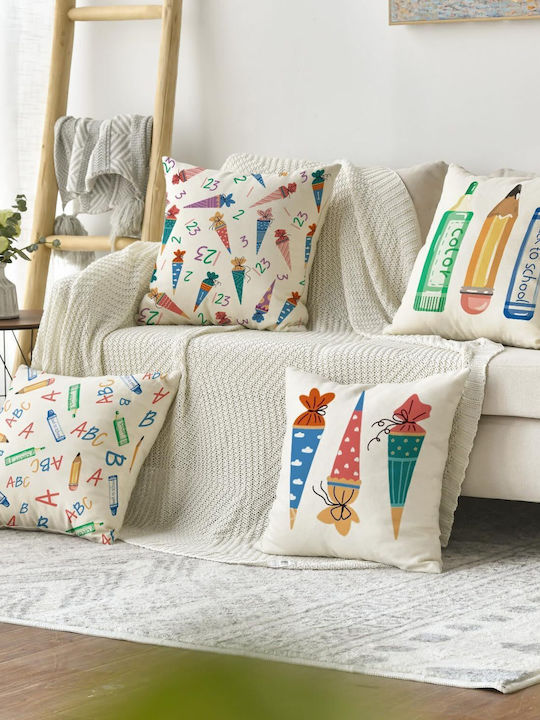 Husă de Pernă Decorativă 123 Abc Înapoi la Școală 45x45cm 4buc Bej
