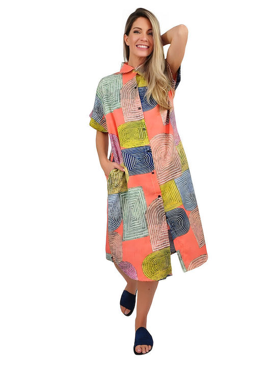 Summer Midi Shirt Dress Orange