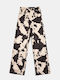 Women's High-Waisted Printed Trousers Beige Beige