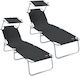 Folding Sunbeds 2 Pieces Black Canopy 600d Oxford Fabric