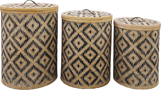InTheBox Set of Decorative Baskets Bamboo with Lid Black 47x47x62cm 3pcs