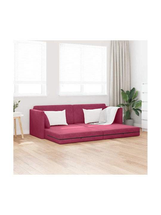 Dreisitzer Sofa Bett Samt Wein Rot 213x144x60cm