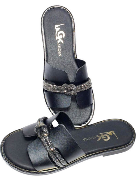 Leather Women's Flat Sandals in Black Color