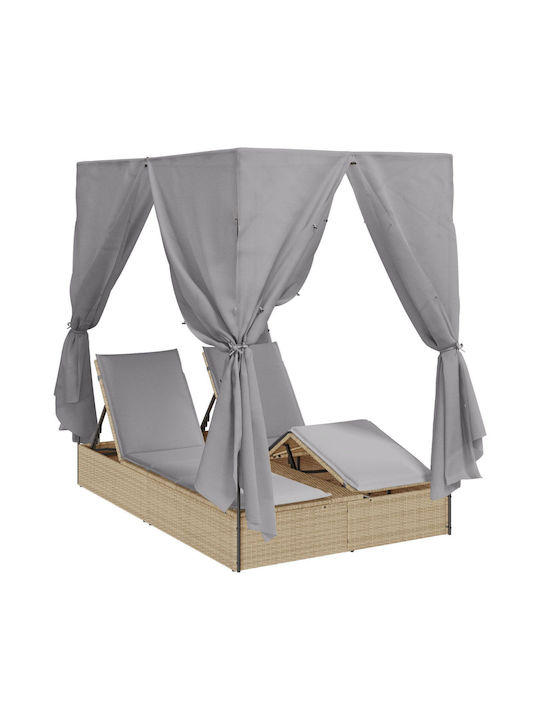 Liegestuhl-Bett Doppel Rattan mit Kissen Beige ...