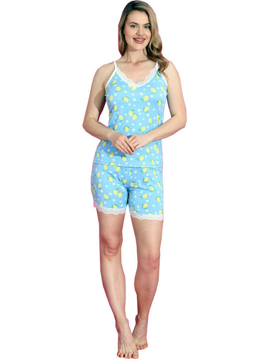 Miss Lale Sommer Damen Pyjama-Set Sky Blue