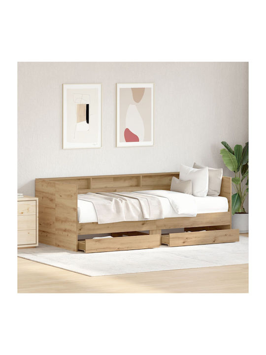 Wooden Single Sofa Bed Brown with Slats for 75x...