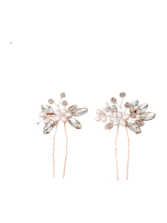 Σετ Νυφική Φουρκέτα 2 Τμχ Κρύσταλλα Flowers Rose Gold