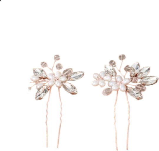 Σετ Νυφική Φουρκέτα 2 Τμχ Κρύσταλλα Flowers Rose Gold