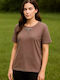 Women's Blouse Cotton Short Sleeve Dark Brown
