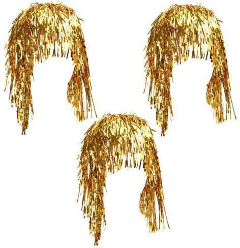 3 Τεμάχια Cosplay Disco Wigs Foil Tinsel Λαμπερά Καπέλα Πάρτι Αστεία Ατμόσφαιρα Εορταστική Διακόσμηση Παράσταση Props Χρυσό