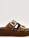 Leather Women's Flat Sandals in Brown Color