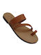 Leather Women's Flat Sandals in Brown Color