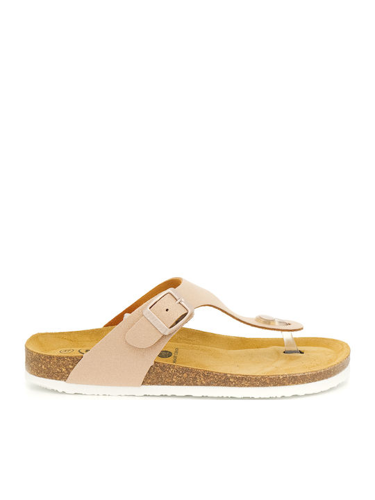 Plakton Leather Women's Flat Sandals Pink/Nude