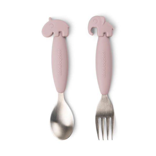 Done by Deer Set de Lingură și Furculiță Easy-Grip din Silicon Roz 2 Bucăți