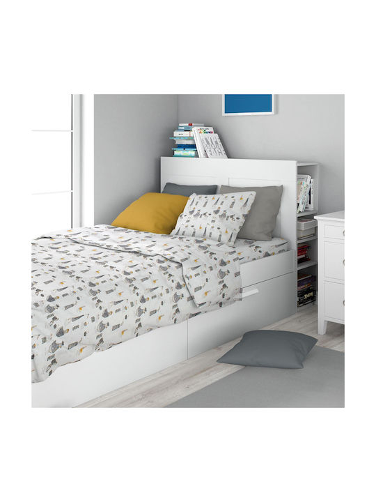 Dimcol Seturi de cearșafuri Single Bumbac White-grey 160x240cm 3buc