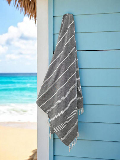 Linea Home Beach Towel Pareo Cotton Grey with Fringes 90x170cm