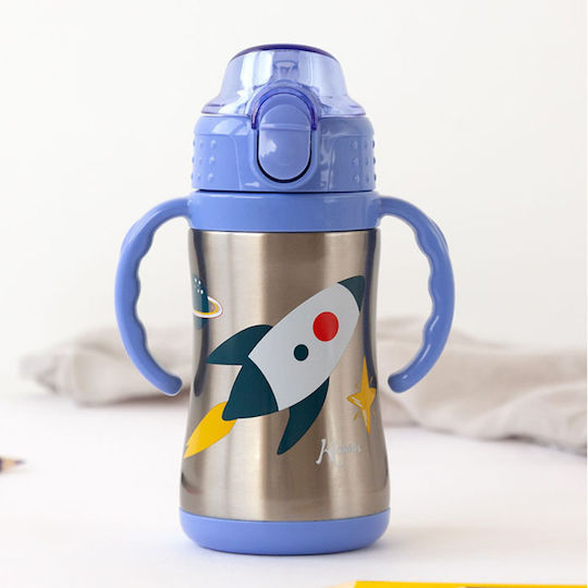 Kiokids Space Rocket Παιδικό Παγούρι Θερμός Μονόκερος Ανοξείδωτο με Καλαμάκι Μπλε 280ml