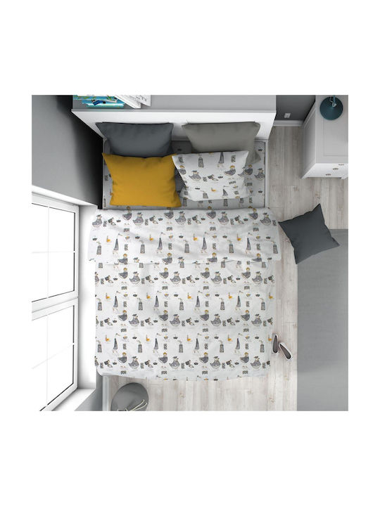 Dimcol Kids Duvet Cover Single Cotton White-gre...