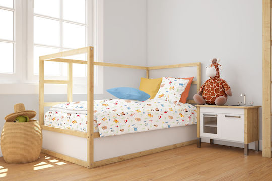 Dimcol Baby Duvet Cover Forest Animals White Sky Blue Width 120cm Length 160cm