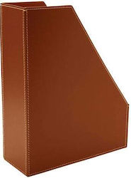 Leather Magazine Holder Corner Cognac White 31x25x9 Cm