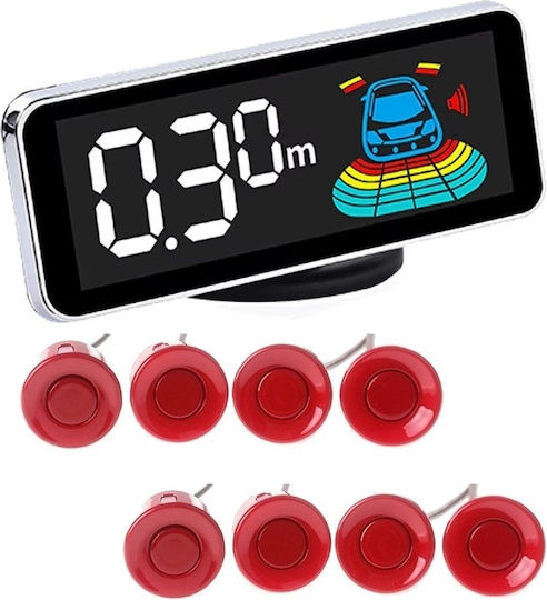 Sistem de Parcare Auto Electro AG cu Ecran / Buzzer și 8 Senzori 22mm în Culoare Roșu