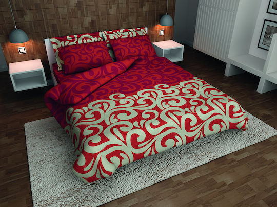 Charalambidis Textiles Cotton Σετ Σεντόνια Υπέρδιπλα 220x260εκ. Κόκκινο (4τμχ)