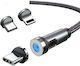 Cablu de Încărcare Magnetic 3 În 1 360° + 180° 2m Micro Type-C iPhone 5V 2.1A Negru