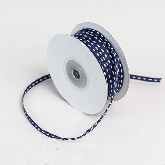 Ribbon 3mmx45m White with Navy Blue Stitching