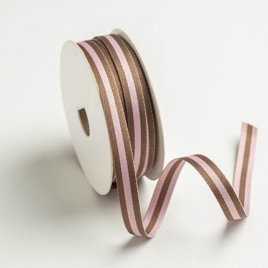 Kyriacou Two-Tone Striped Ribbon 10mmx20m Light Pink Brown Light Rlxxxxxx-2088xx