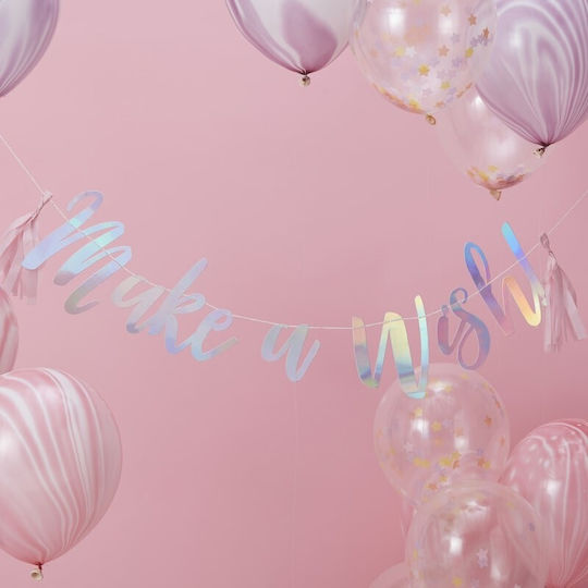 Γιρλάντα Χάρτινη Ιριδίζων Μονόκερος "make A Wish" 1,5m