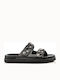Leather Women's Flat Sandals in Black Color