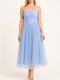 Summer Midi Dress for Wedding Christening Strapless with Tulle Light Blue